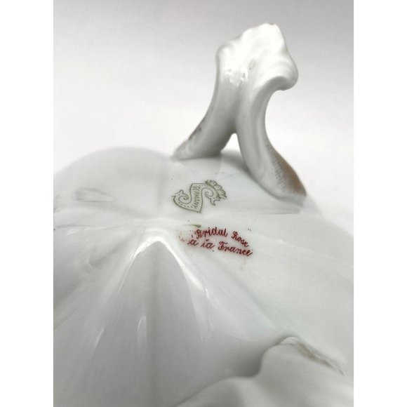 Antique Bridal Rose 3 Legged Center Bowl Gold Accents - Picture 4 of 6